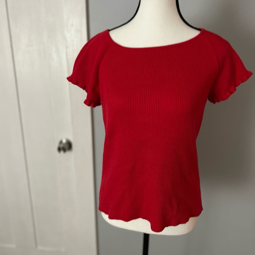 Red Ruffle Sleeve Top - Picture 4 of 4